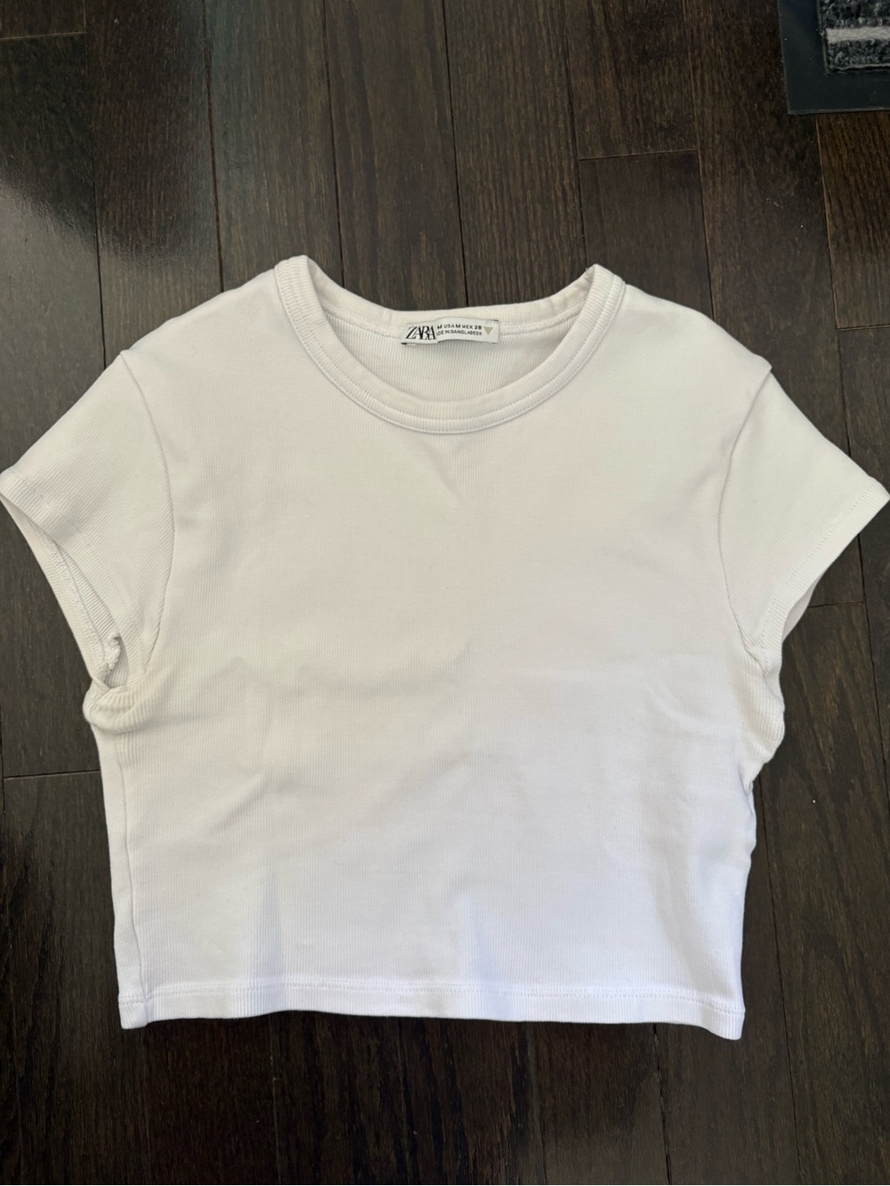 Zara White Ribbed Short-Sleeve Crop Top